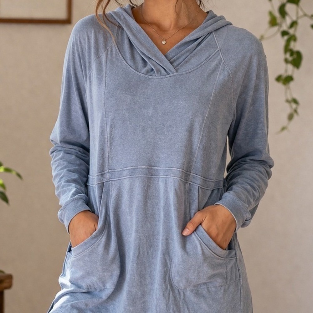 Athleta Hoodie Dress Blue Heathered Thumbhole XLT Tall Cotton Modal Athleisure